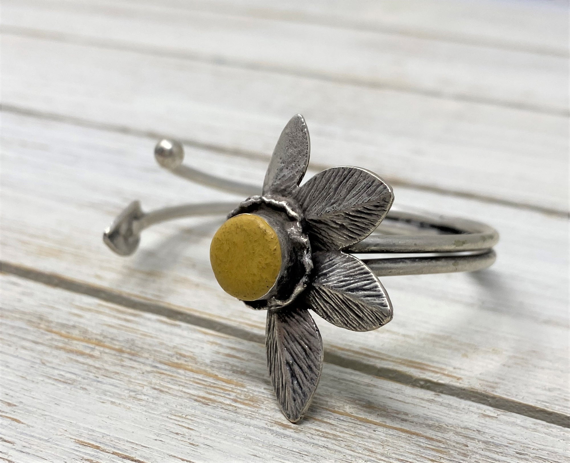 Concrete Silver Flower Bracelet