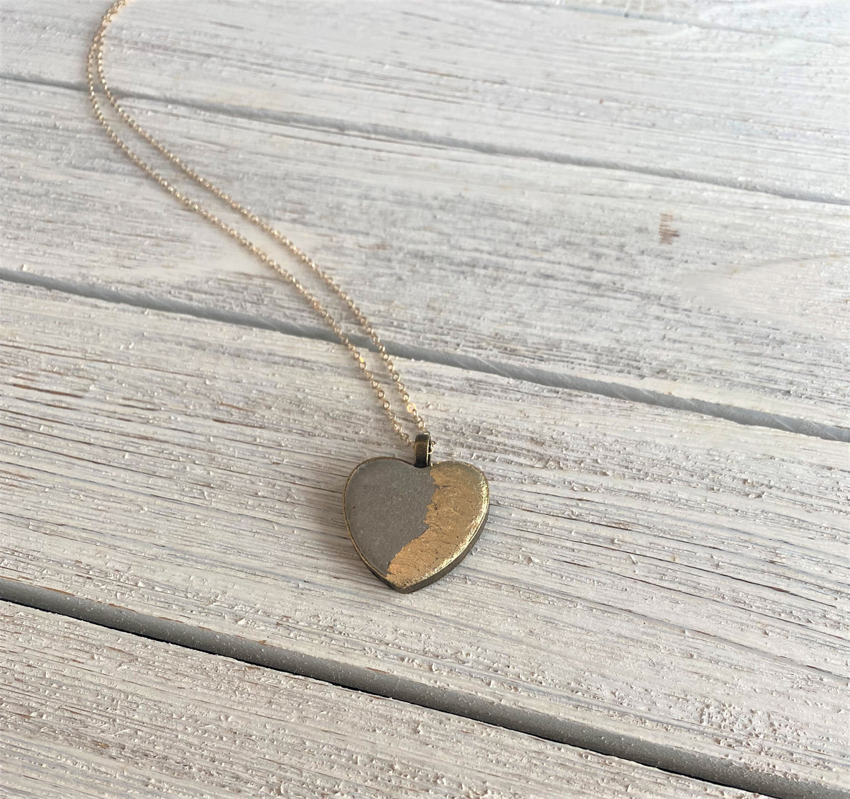 Concrete Heart Necklace - Gold Leaf