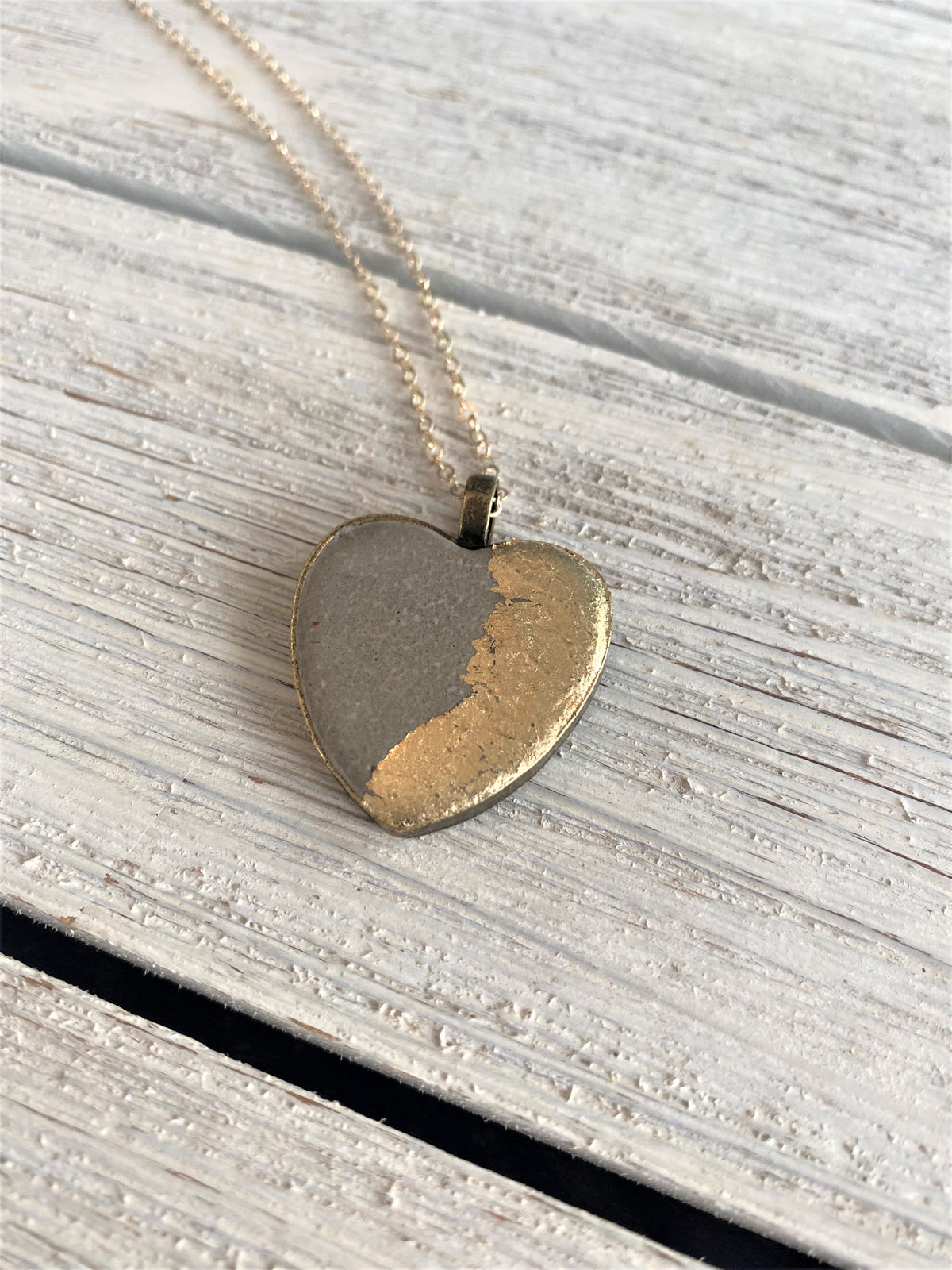 Concrete Heart Necklace - Gold Leaf