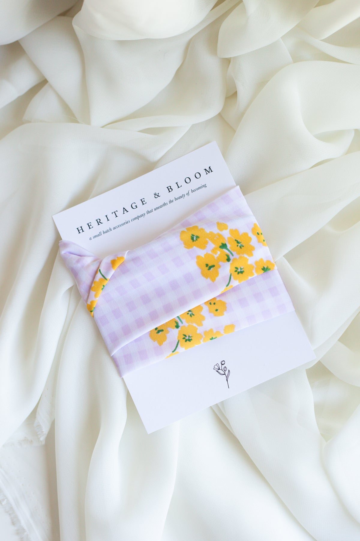 Lavender Gingham with Yellow Flowers Headwrap