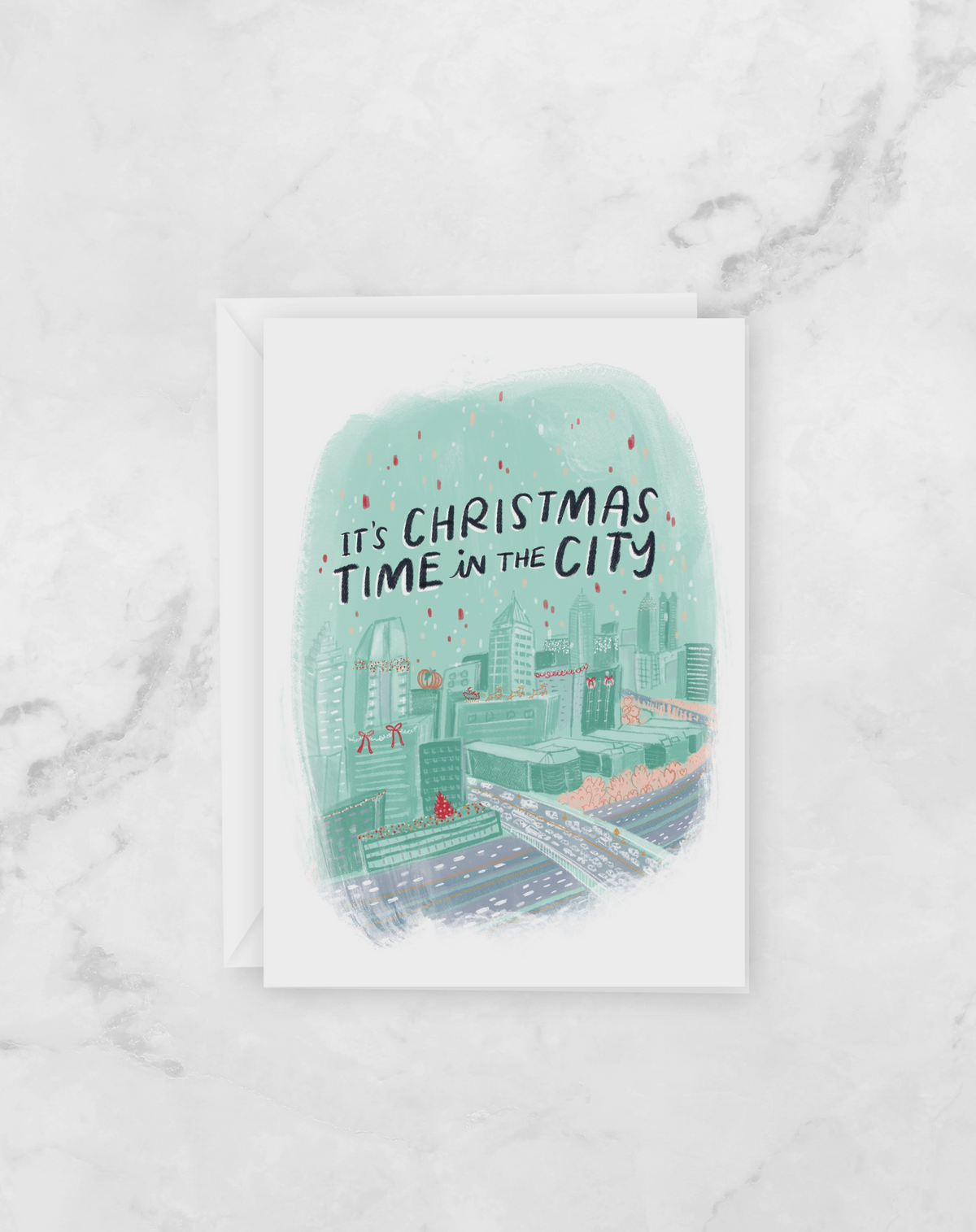 Holiday Greeting Card - Christmas Time in the City (of Atlanta) - Christmas Cards - Peach or Plum