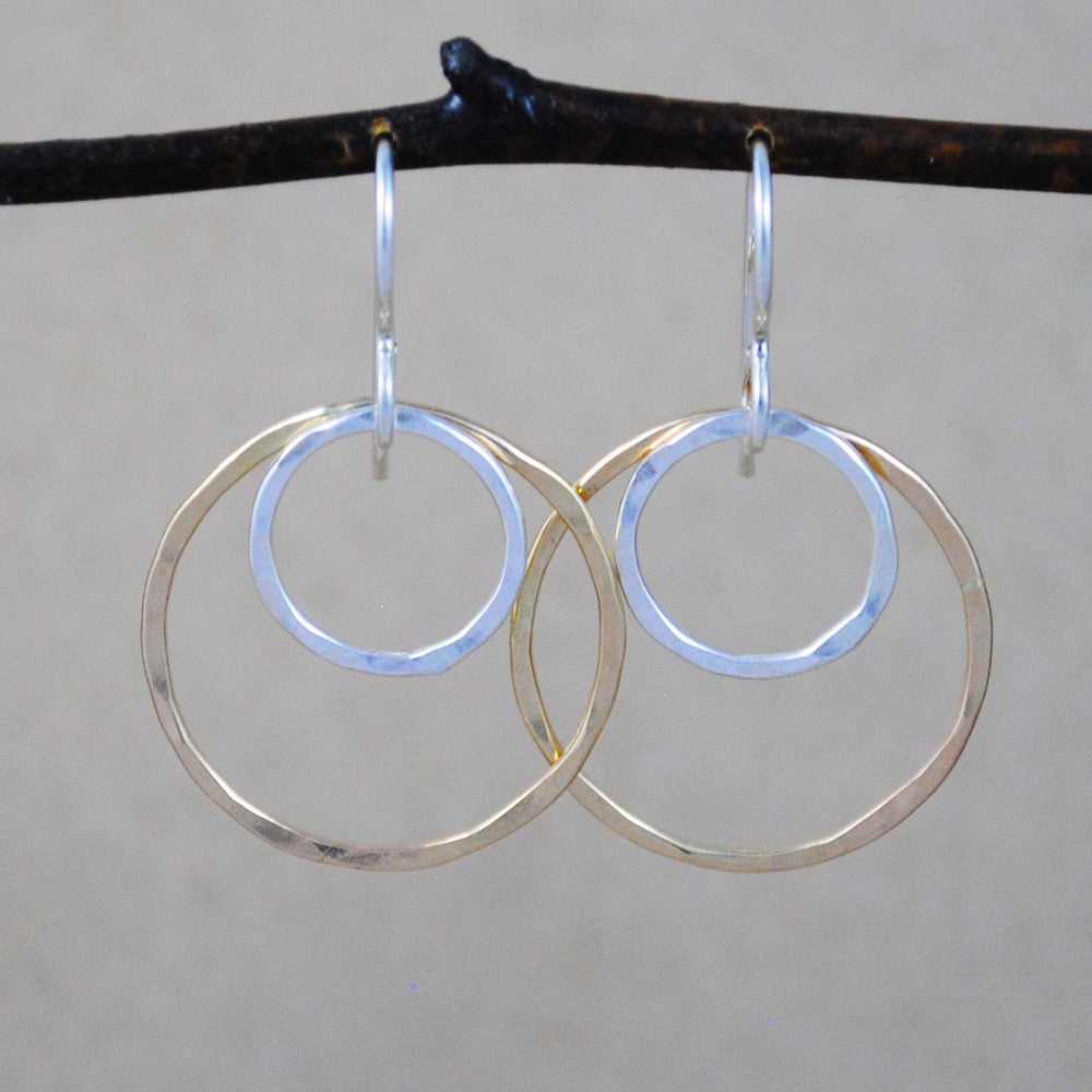 Double Ring Earrings - mixed metals