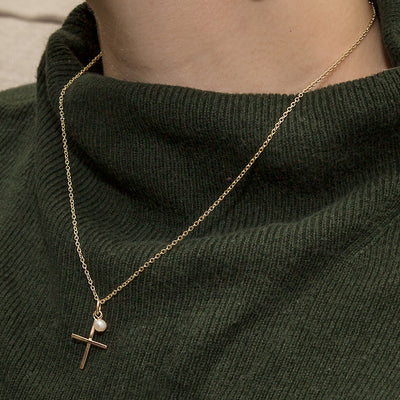 Cross and Pearl Pendant - sterling silver