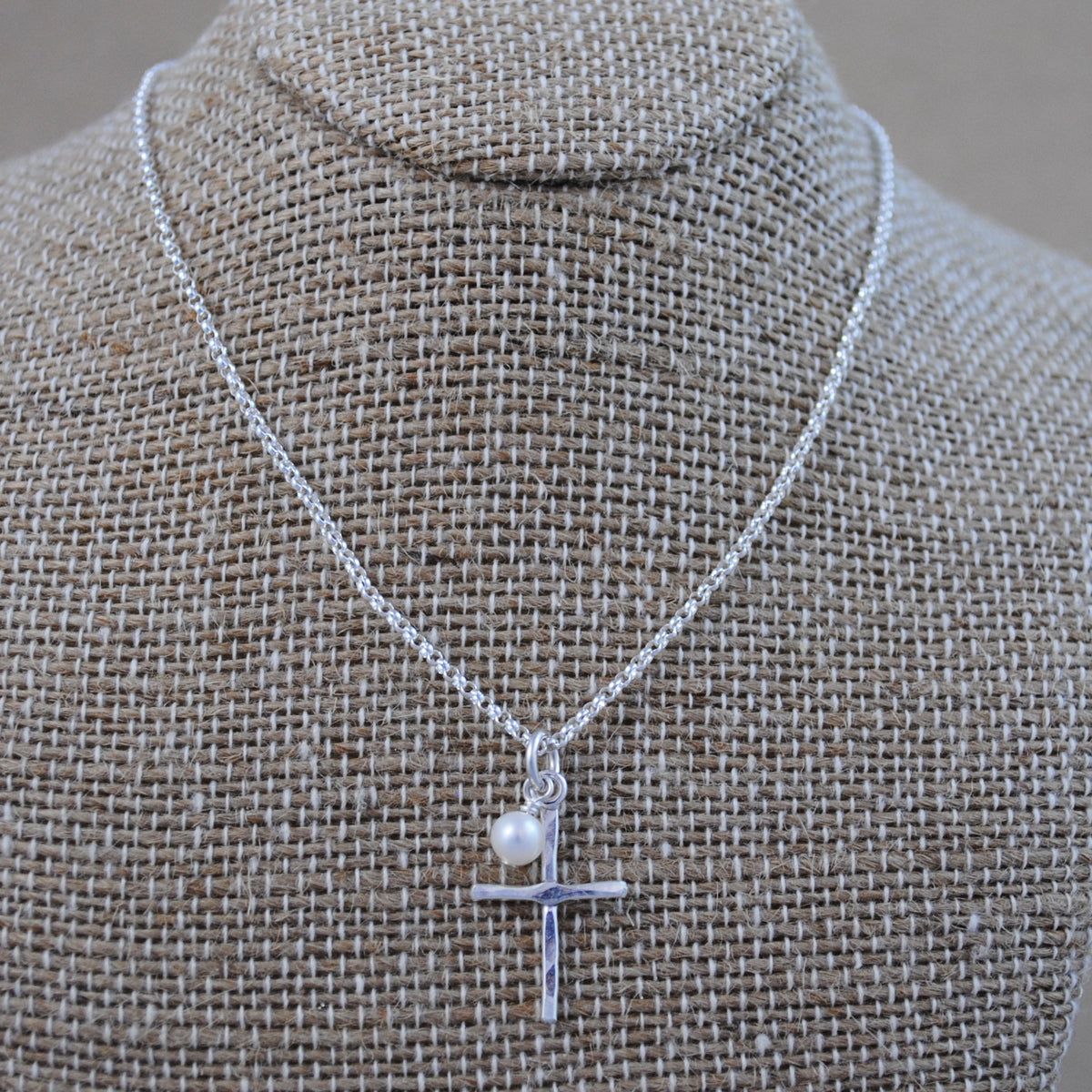 Cross and Pearl Pendant - sterling silver