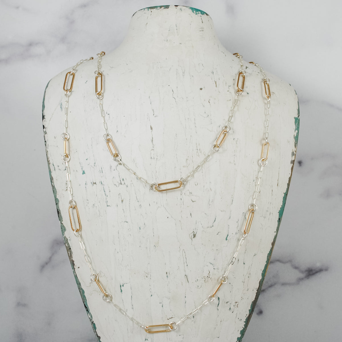 Paperclip Link Long Floating Necklace - mixed metals