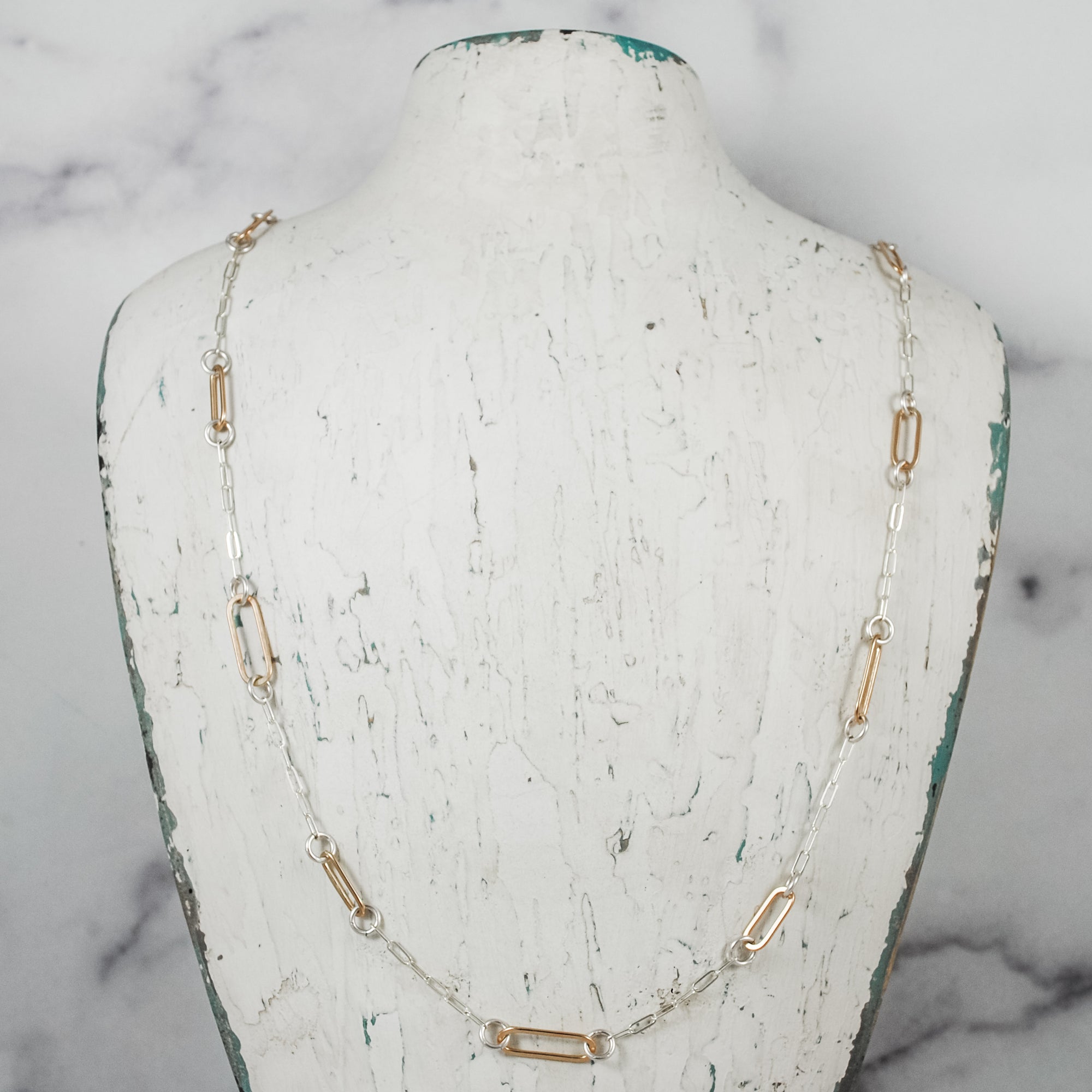 Paperclip Link Long Floating Necklace - mixed metals