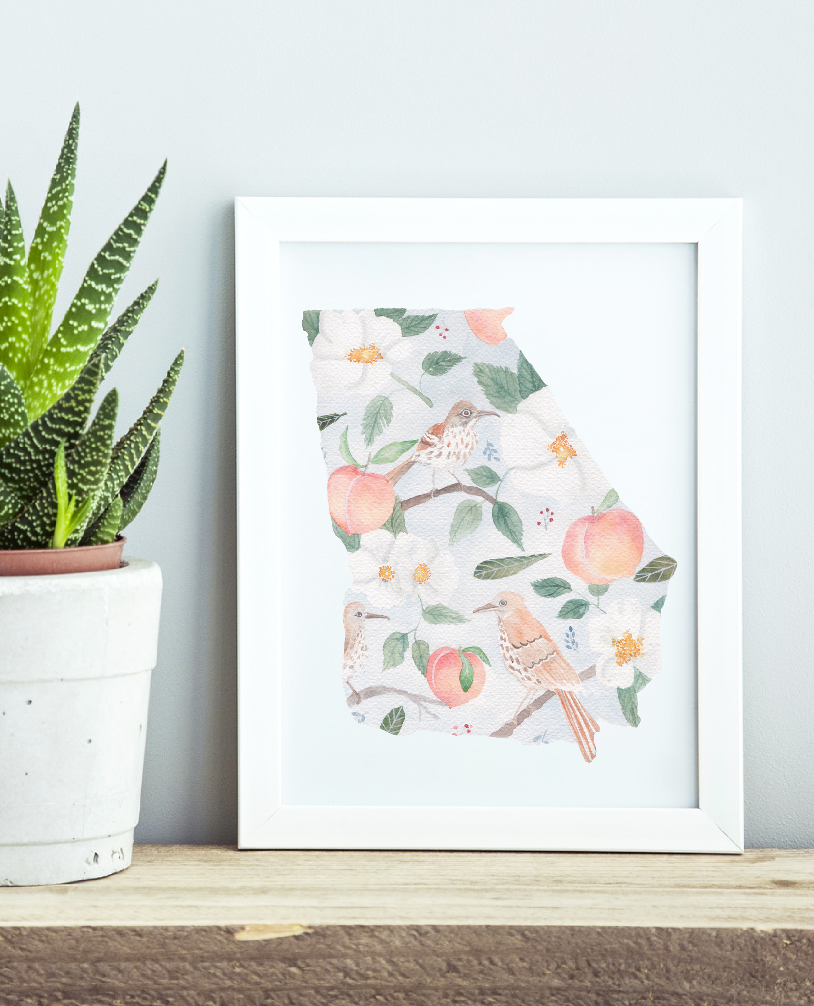 Georgia State Watercolor Pattern Print