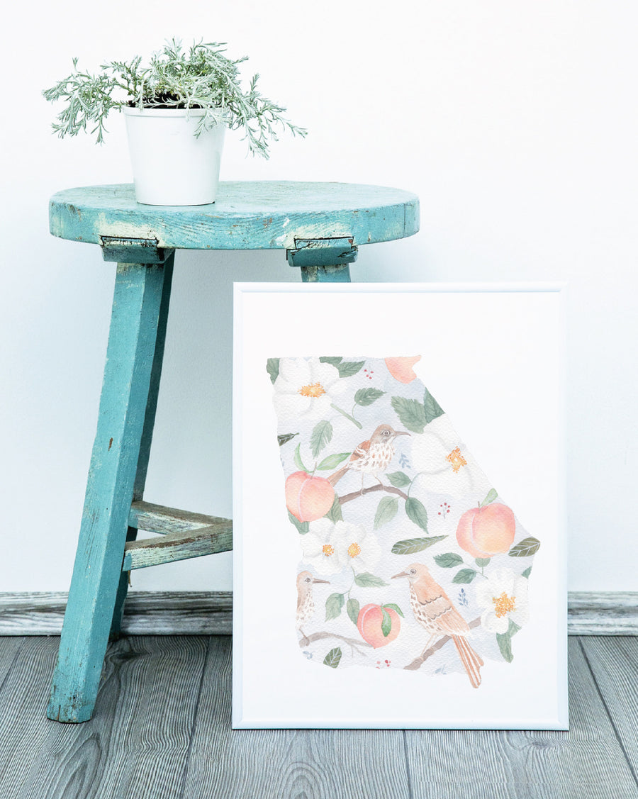 Georgia State Watercolor Pattern Print