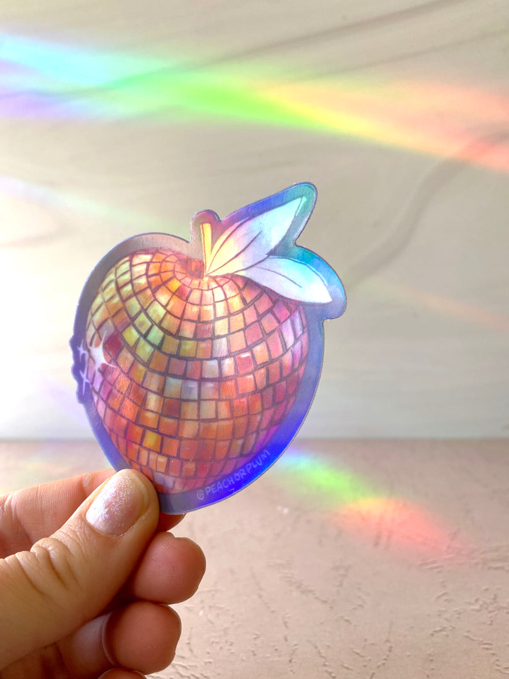 Sticker- Peach Disco Ball Holographic - Peach or Plum