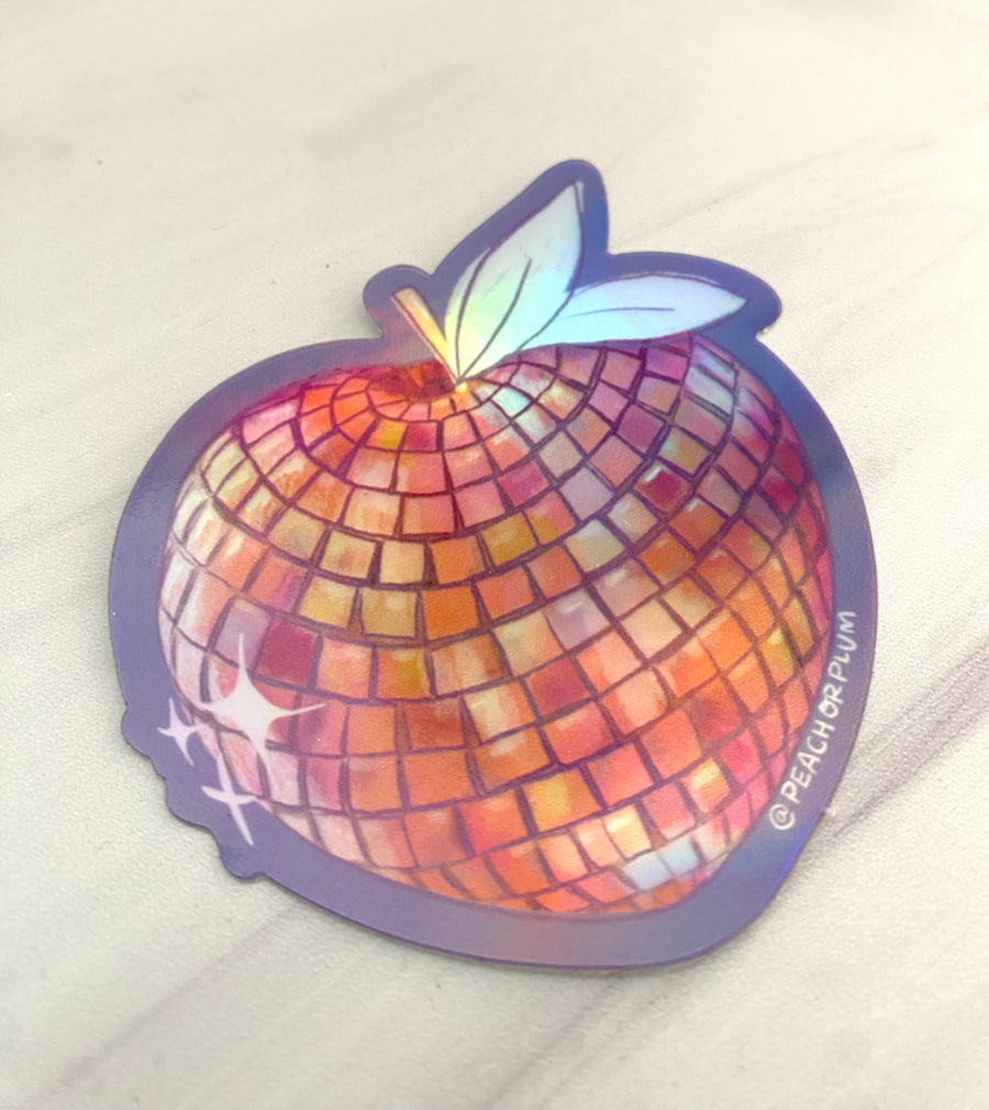 Sticker- Peach Disco Ball Holographic - Peach or Plum