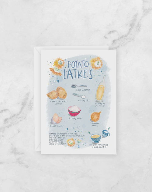 Holiday Greeting Card - Potato Latke Recipe- Hanukkah Cards - Peach or Plum