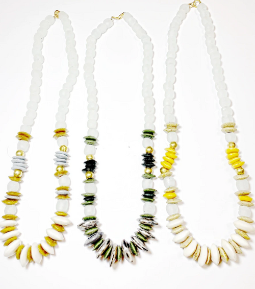 Short White African Glass Bead Necklace