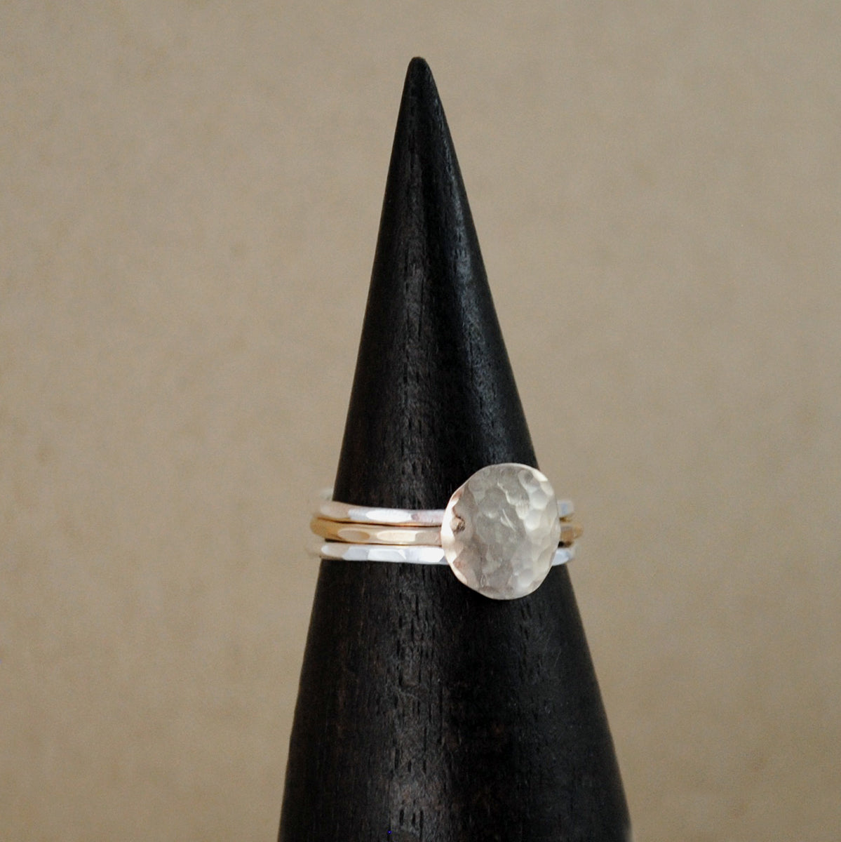 Hammered Disc Stacking Ring Set - mixed metals