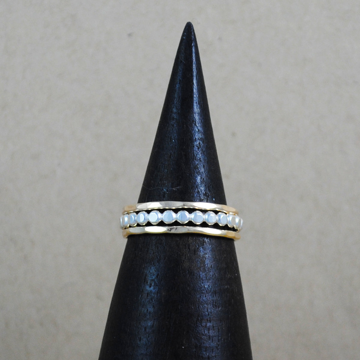 Thick Beaded Stacking Ring Set - mixed metals