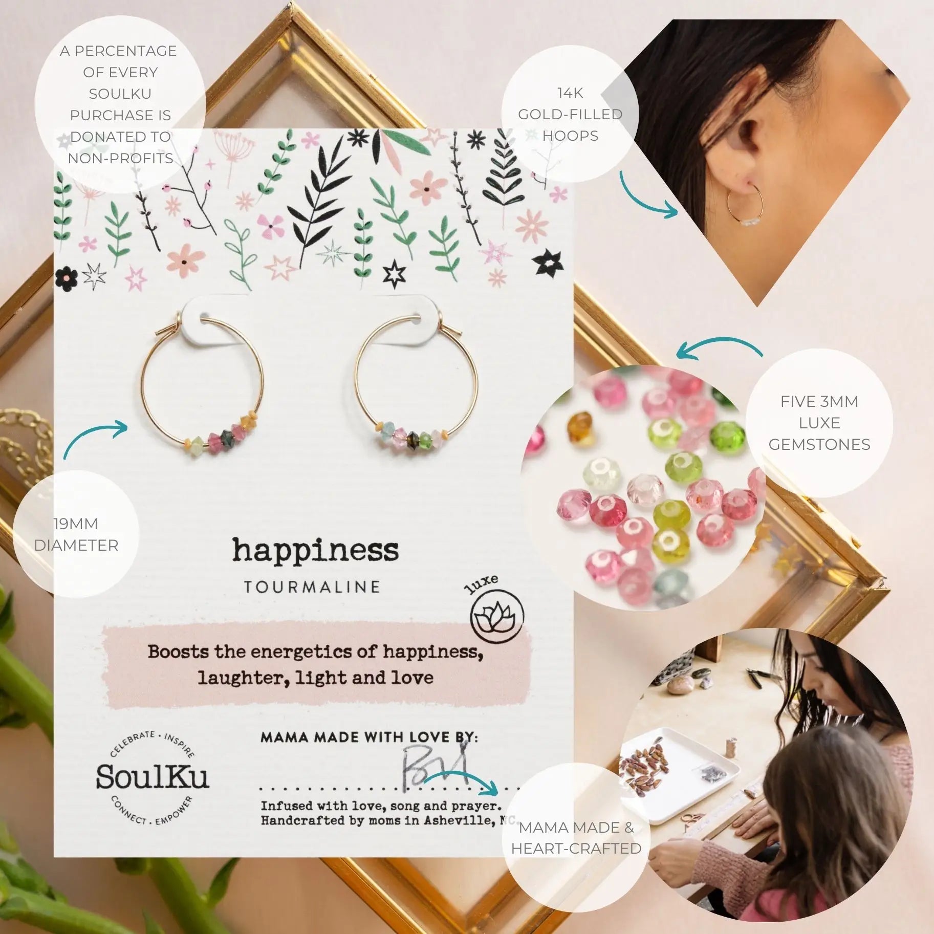 Happiness Gold-Filled Hoop Earrings - Rainbow Tourmaline