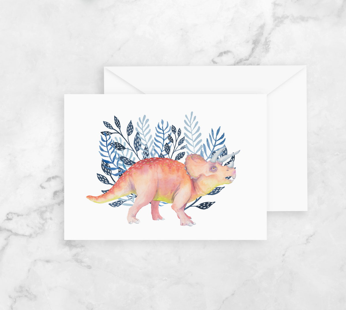 Greeting Card - Dinosaurs - Triceratops - Peach or Plum