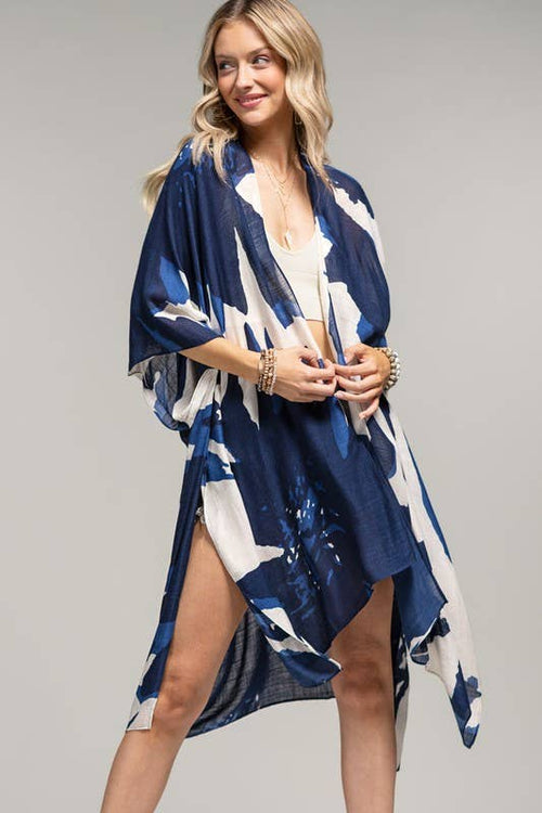 Navy Sweeping Floral Kimono