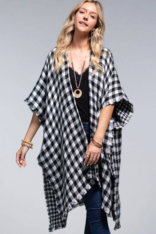 Reversible Buffalo Plaid Kimono: BLACK/WHITE