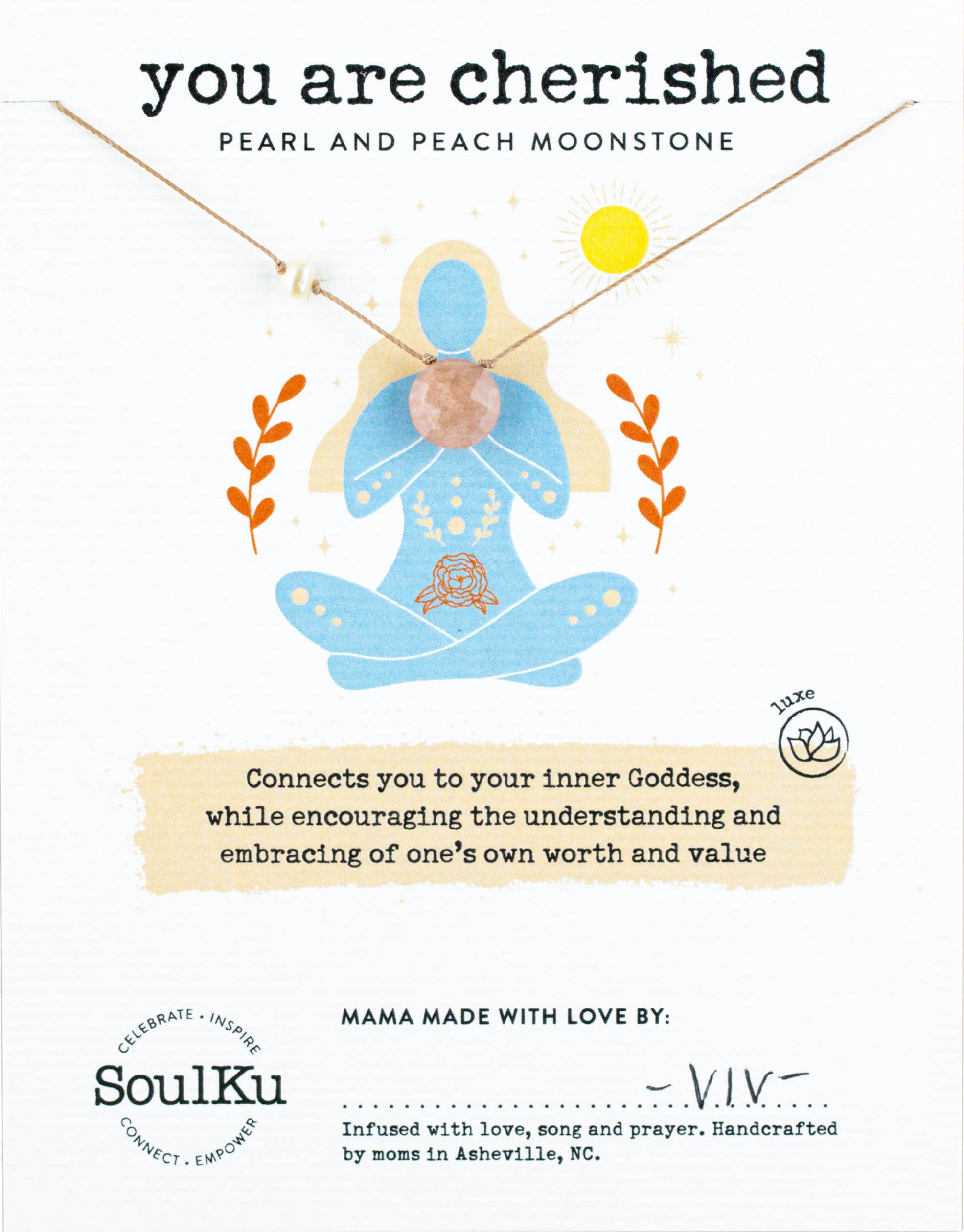 You Are Cherished Necklace - Pearl & Peach Moonstone