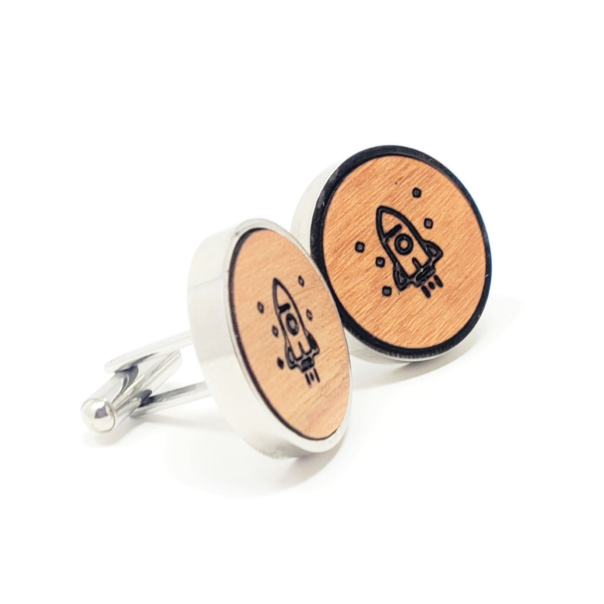 Rocket Ship Stainless and Wood Cufflinks
