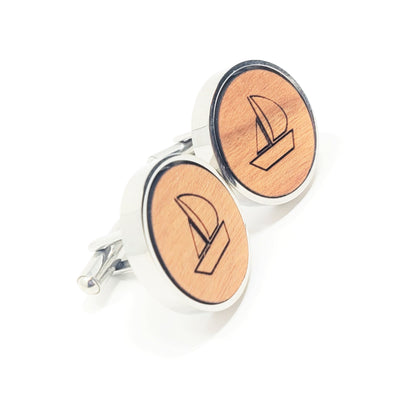 Sailboat Stainless and Wood Cufflinks