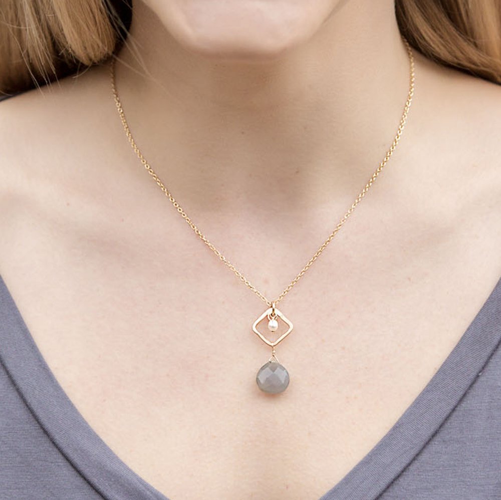 circle link and stone pendant - gold-filled