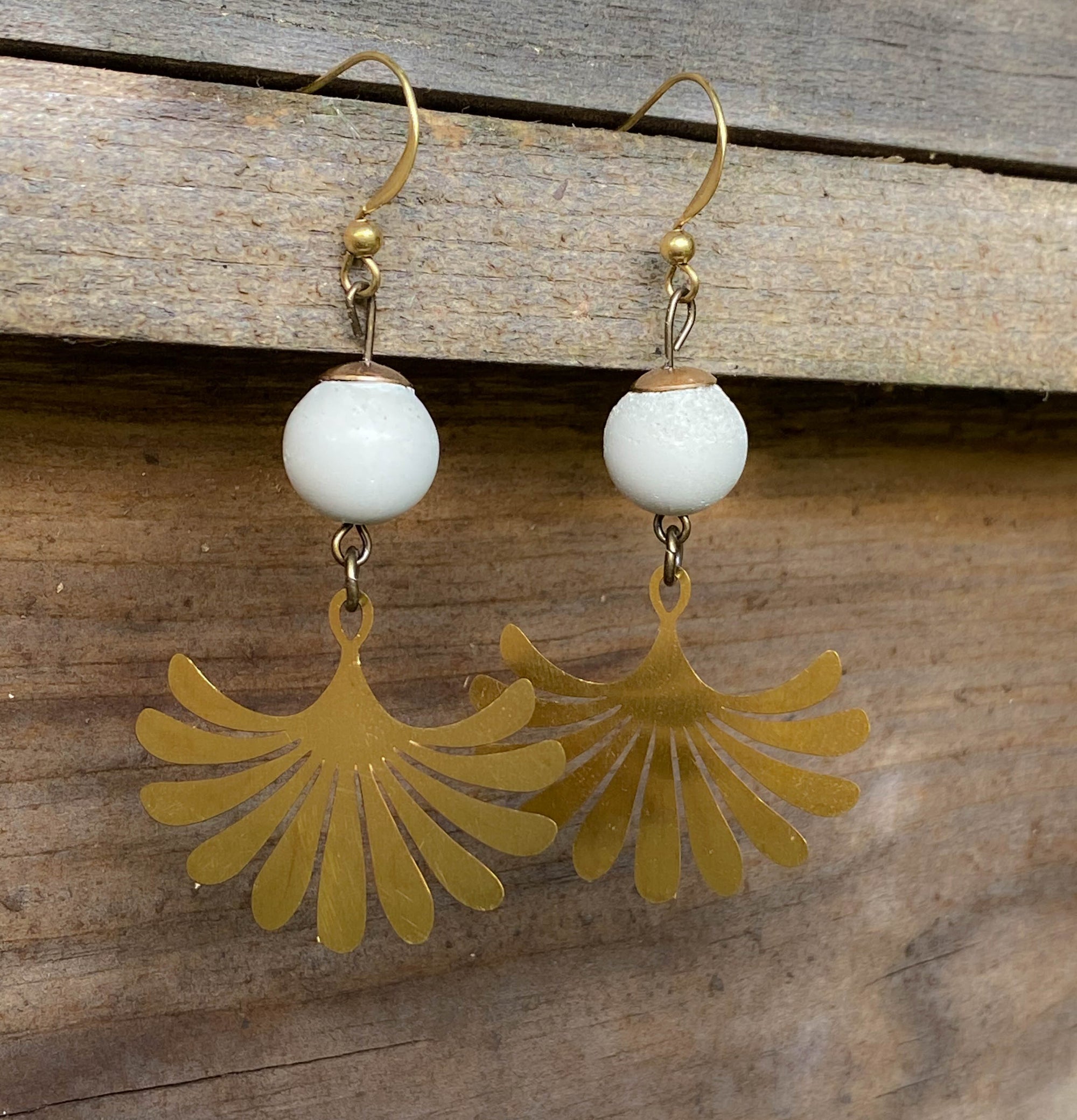 Concrete + Brass Flower Earrings