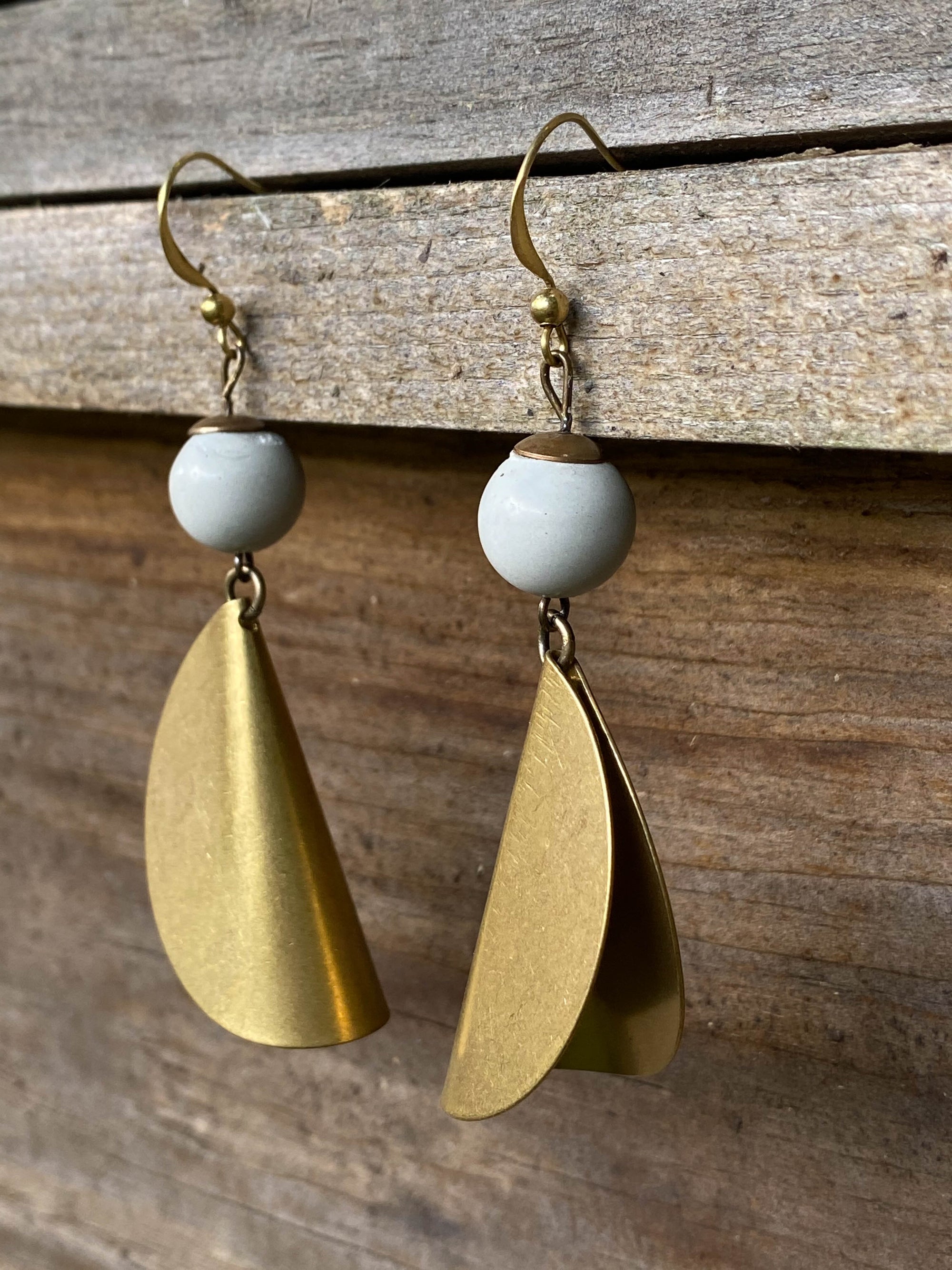 Concrete + Brass Origami Earrings