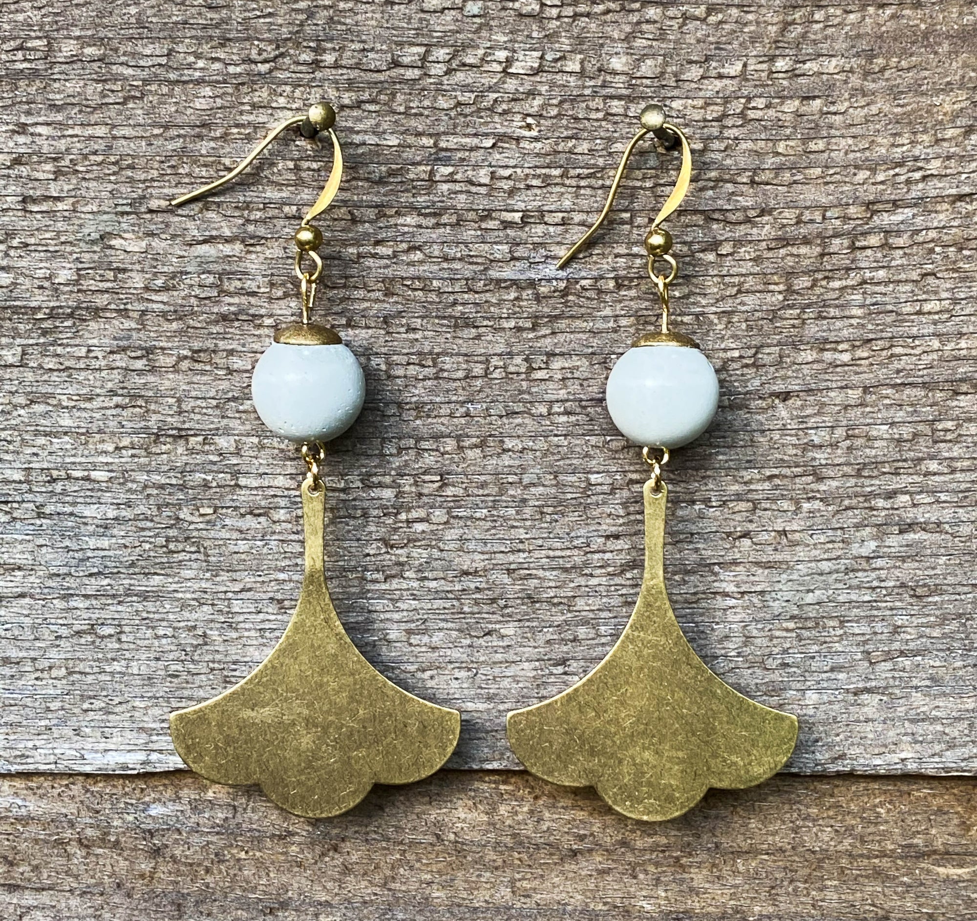 Concrete + Brass Gingko Earrings