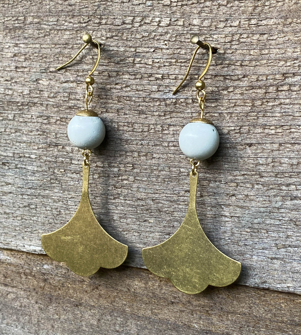 Concrete + Brass Gingko Earrings