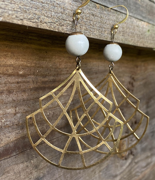 Concrete + Brass Geometric Earrings