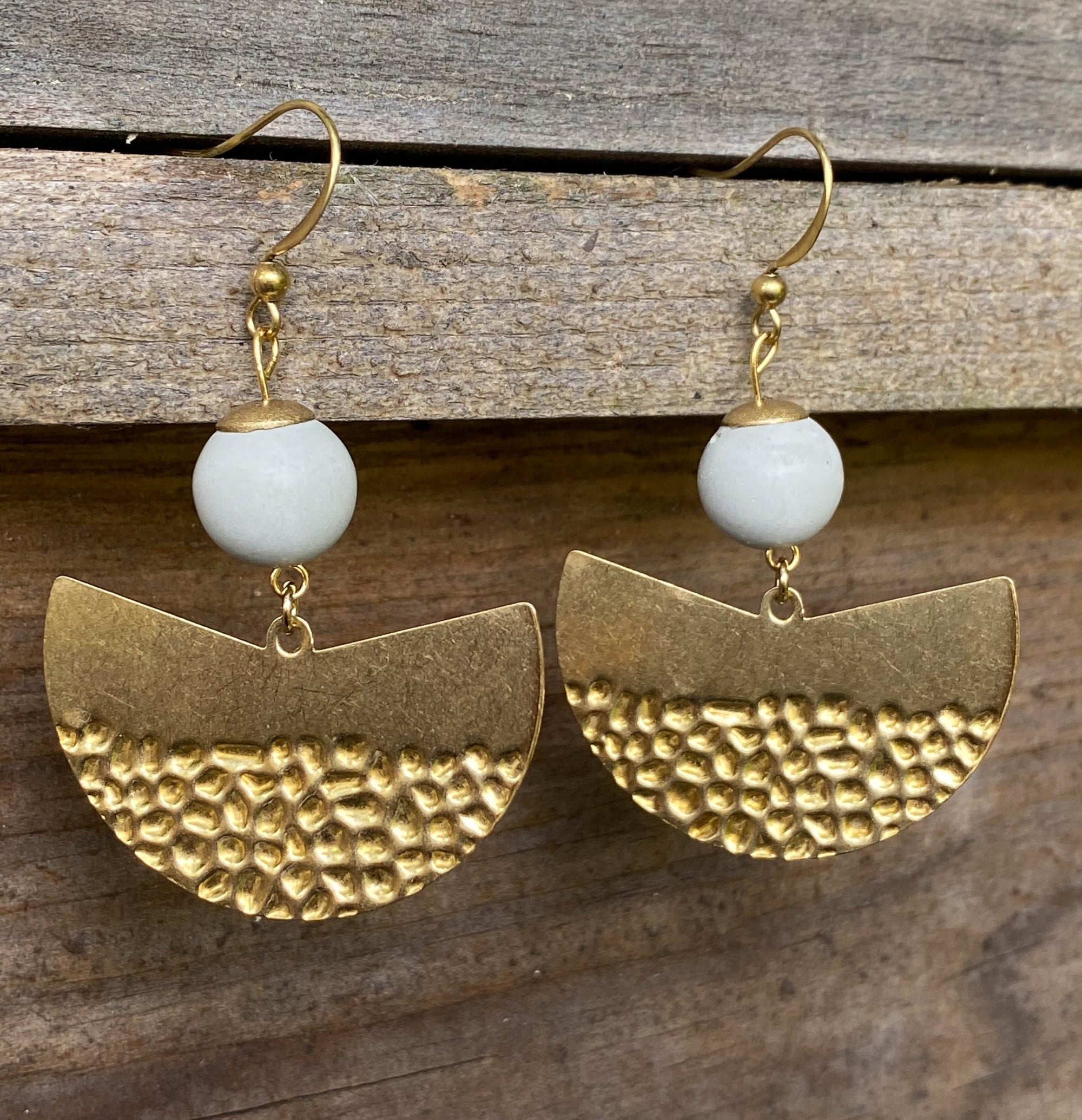 Concrete + Brass Fan Earrings