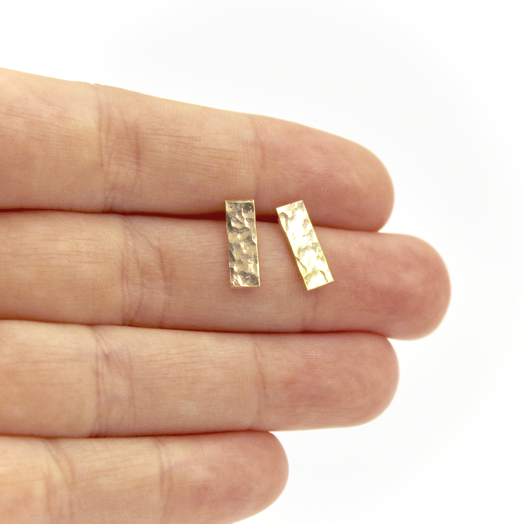 Hammered Rectangle Earrings - Brass