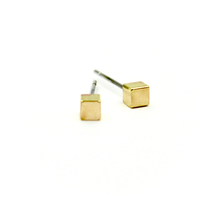 Mini Cube Earrings - Brass