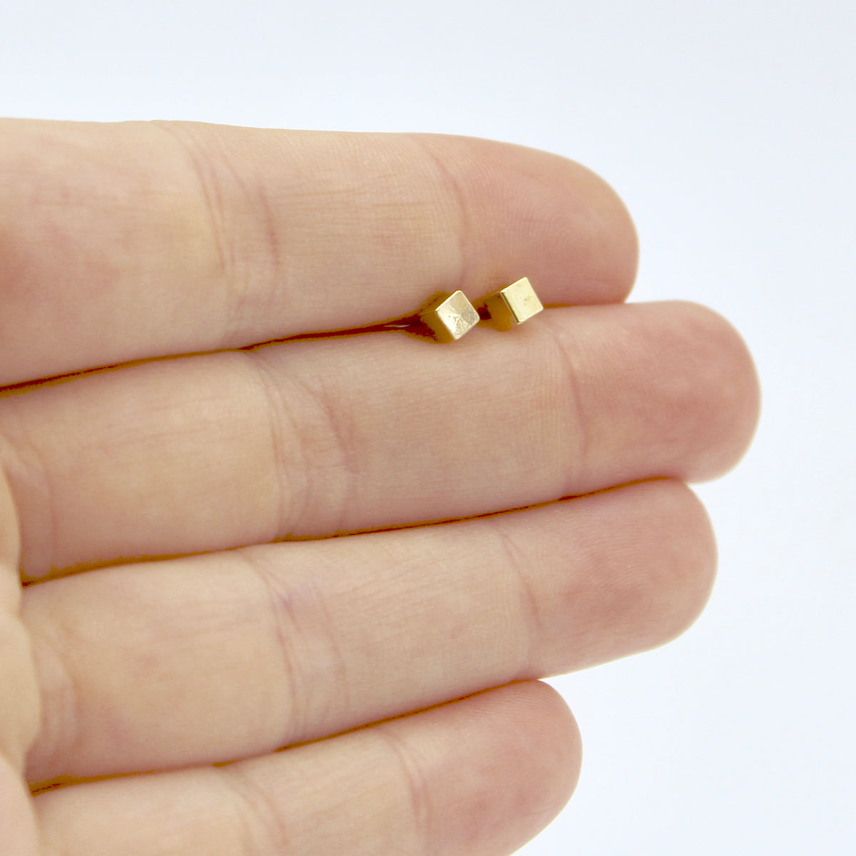 Mini Cube Earrings - Brass
