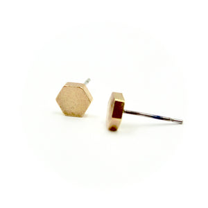 Hexagon Earrings - Brass