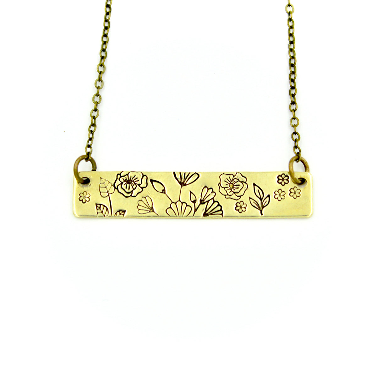 Floral Bar Necklace - Brass