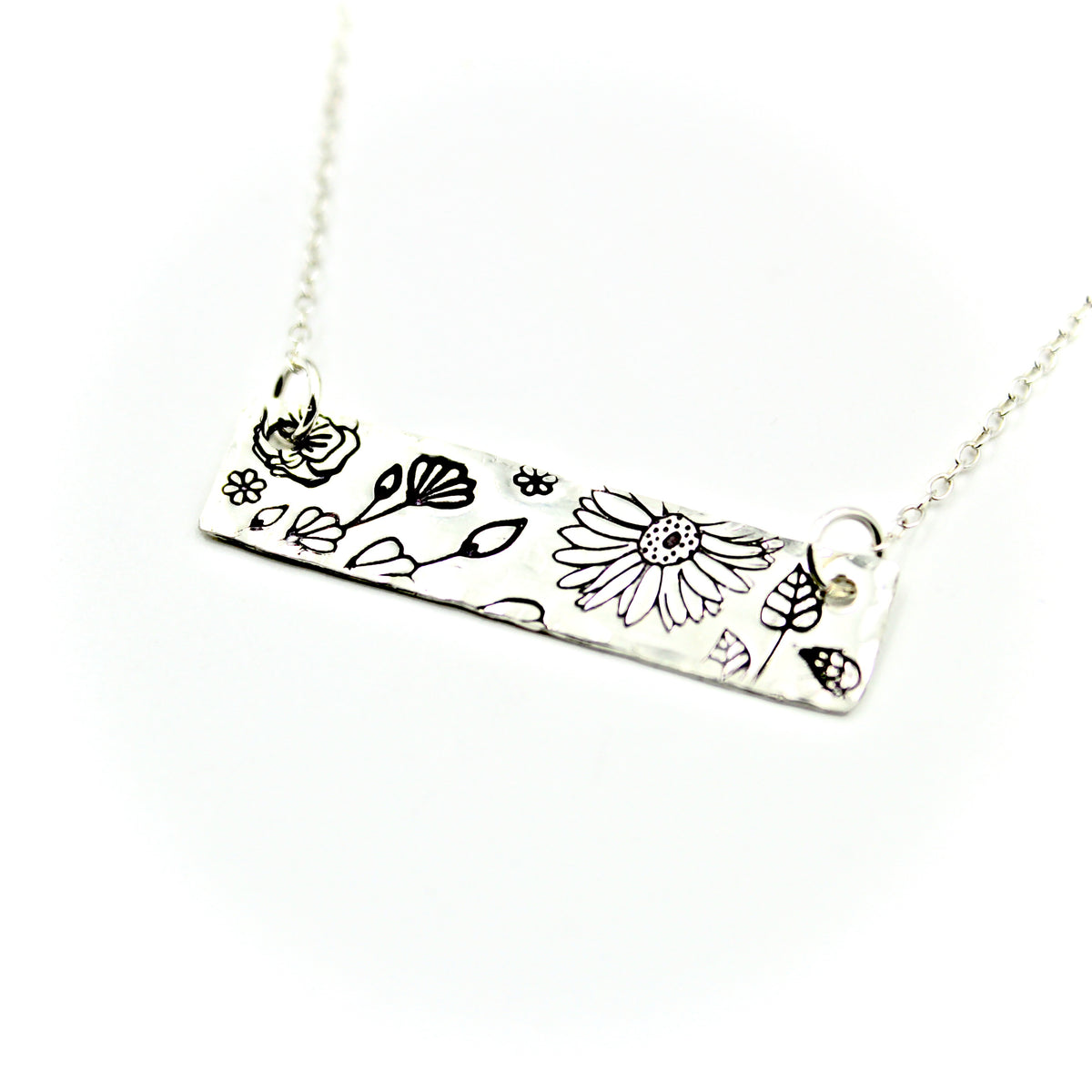Floral Bar Necklace - Sterling Silver
