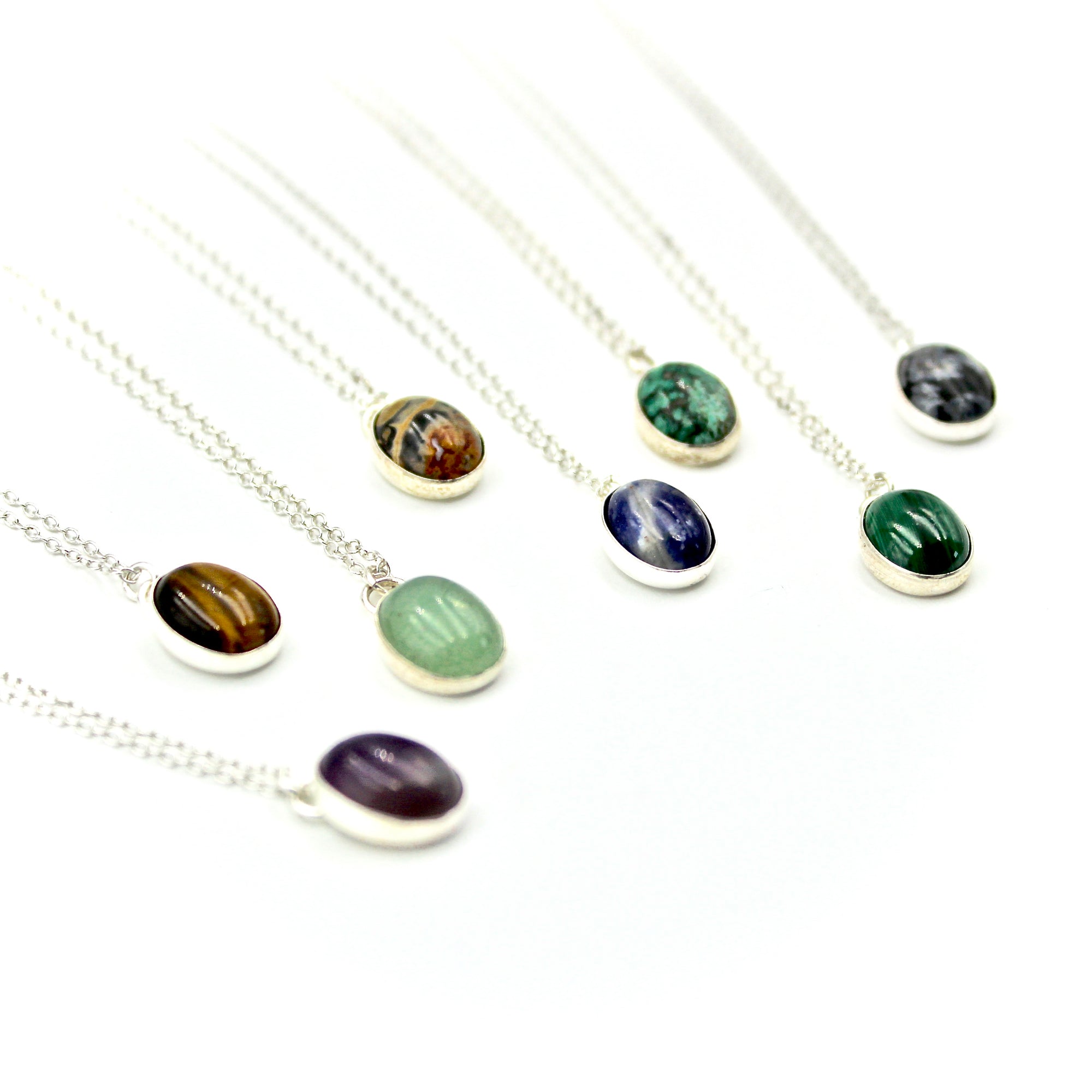Oval Gemstone Necklace - Sterling Silver
