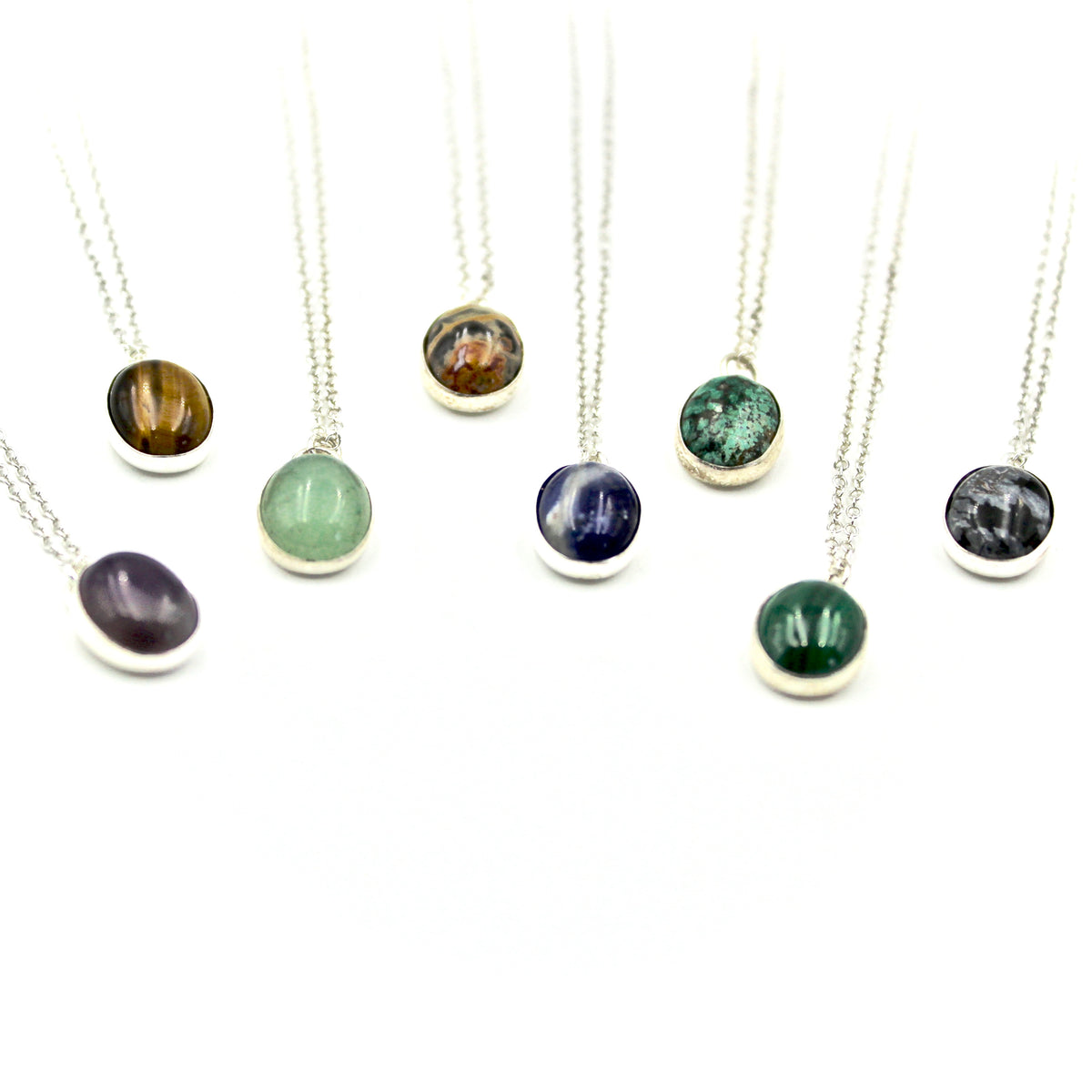 Oval Gemstone Necklace - Sterling Silver