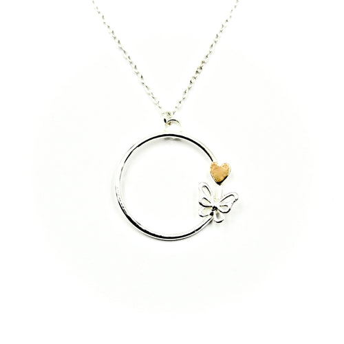 Butterfly & Heart Circle Necklace