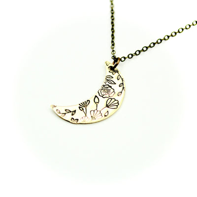 Floral Moon Necklace - Brass