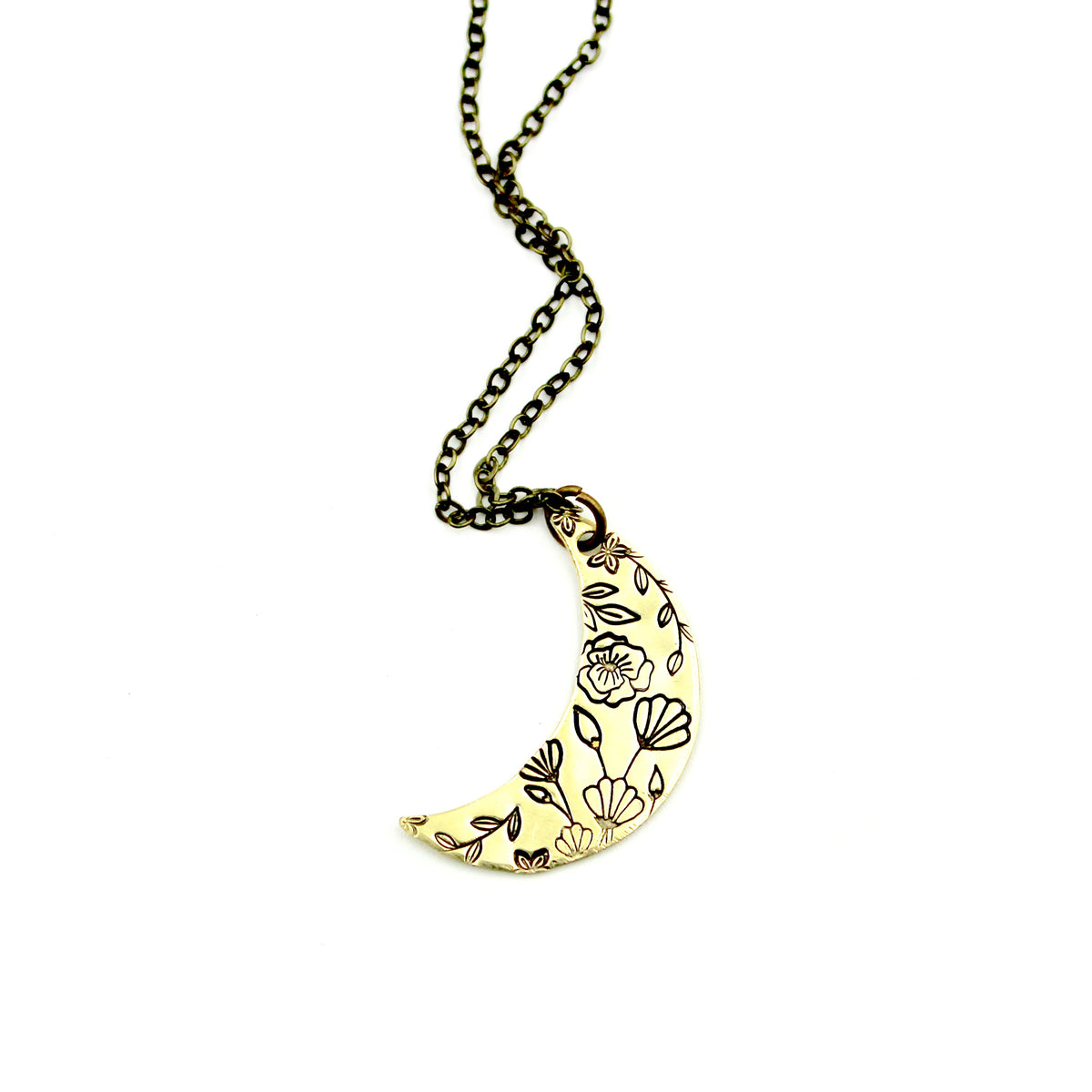 Floral Moon Necklace - Brass