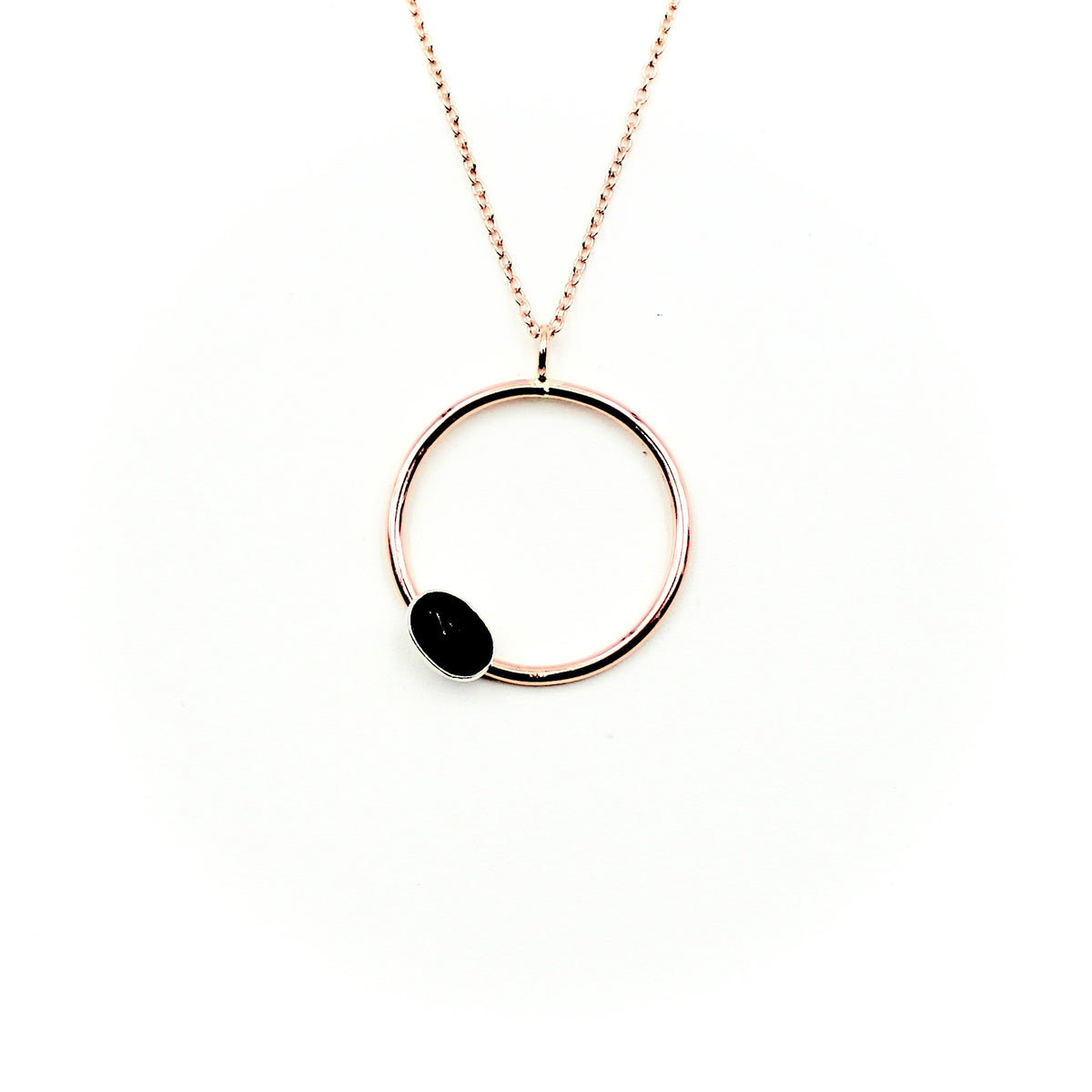 Onyx & Rose Gold-Filled Circle Necklace