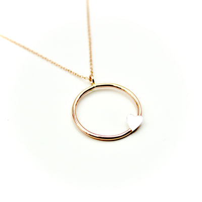 Tilted Heart Rose Gold-Filled Circle Necklace
