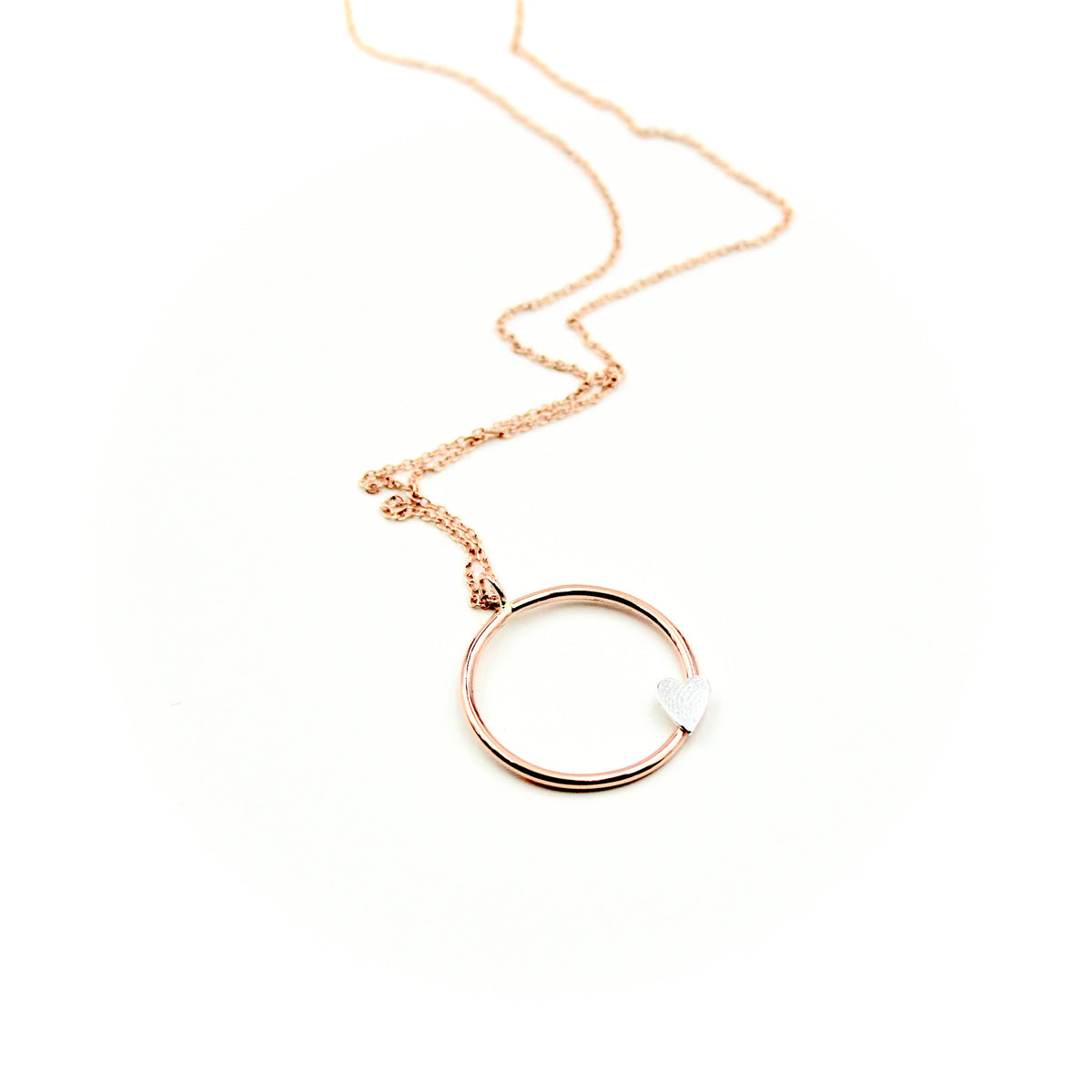 Tilted Heart Rose Gold-Filled Circle Necklace