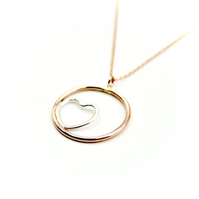 Nestled Heart Rose Gold-Filled Circle Necklace