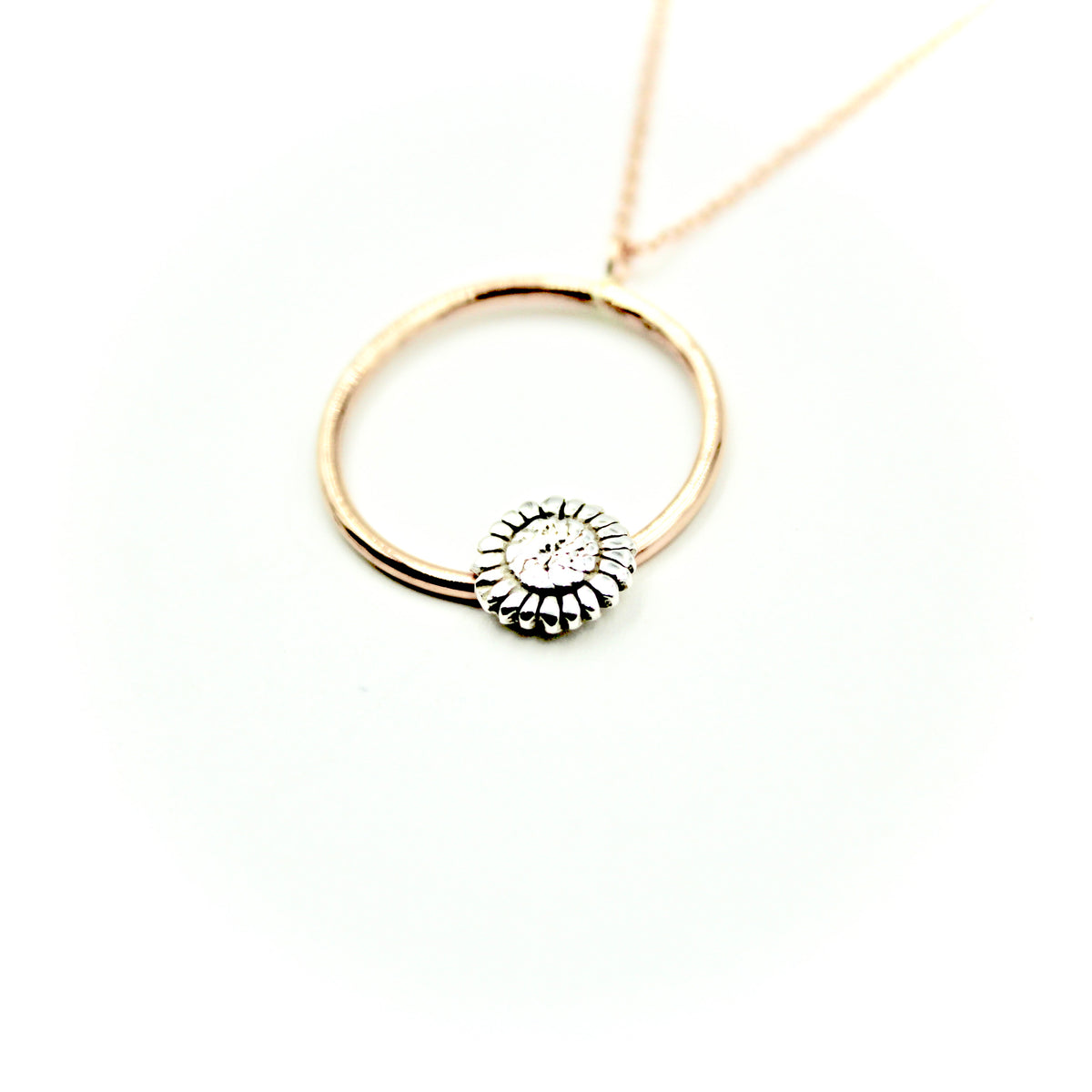 Sunflower Rose Gold-Filled Circle Necklace