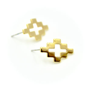 Checkered Geo Earrings - Brass