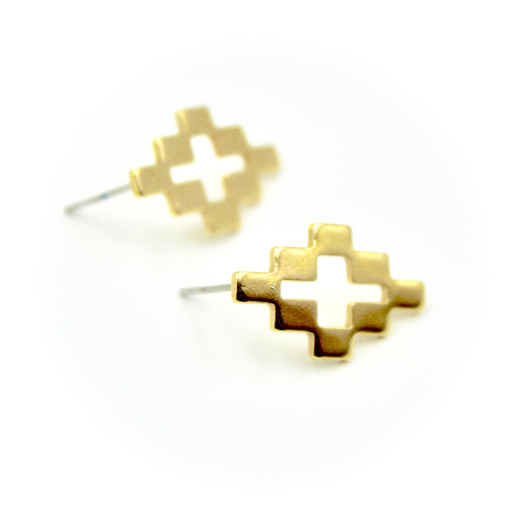 Checkered Geo Earrings - Brass